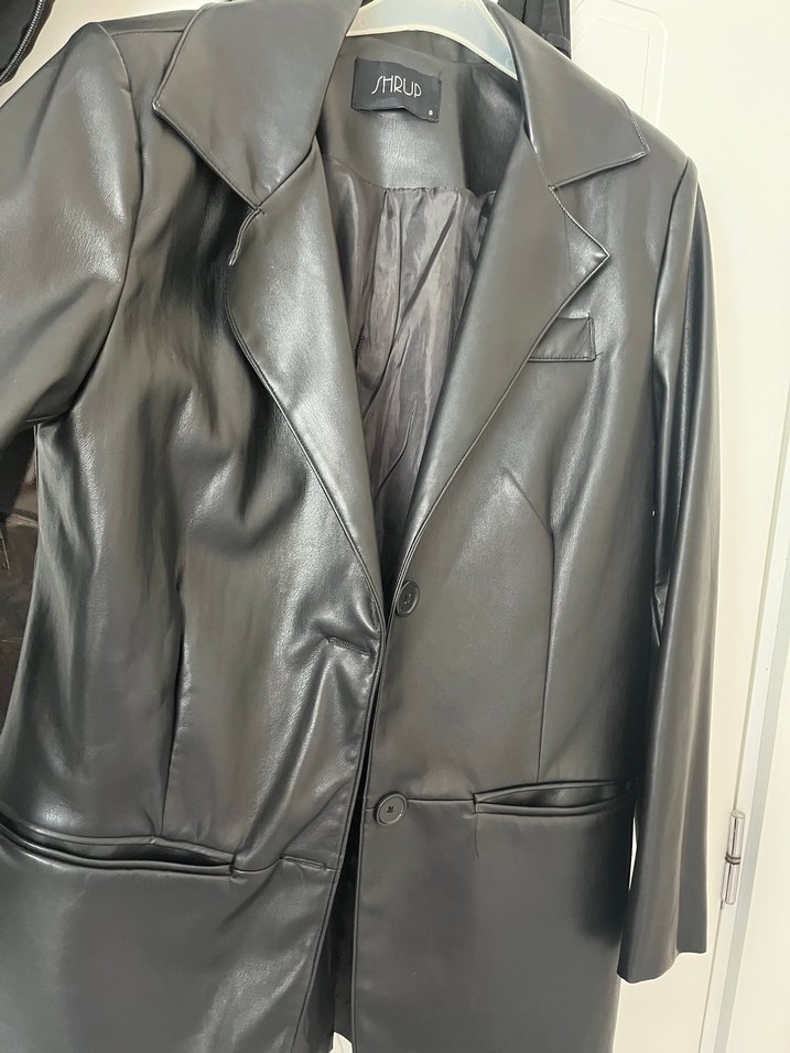 Siyah Suni Deri Blazer Ceket - Görsel 4