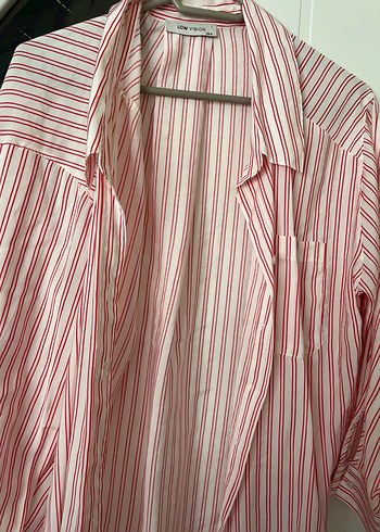 Kırmızı Çizgili Uzun Kollu Kadın Gömlek - Görsel 2