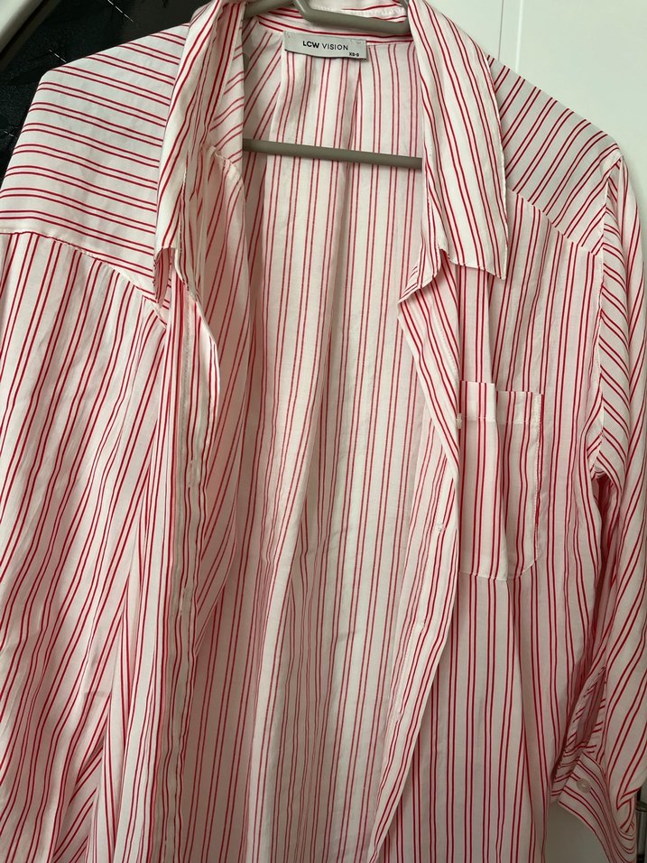 Kırmızı Çizgili Uzun Kollu Kadın Gömlek - Görsel 2
