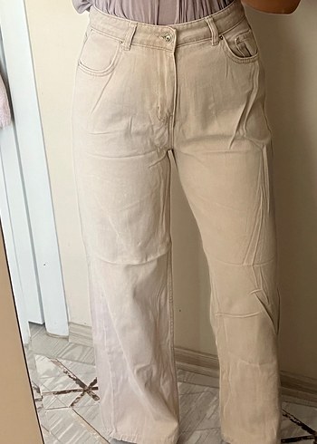 Bej Kadın Geniş Kesim Pantolon - Görsel 3