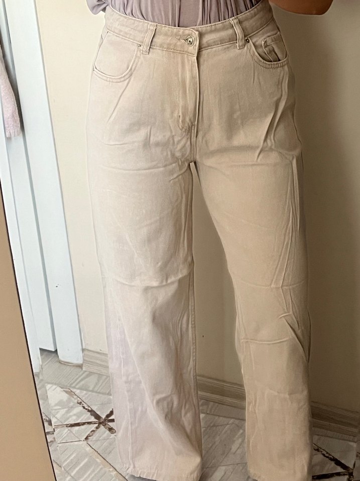 Bej Kadın Geniş Kesim Pantolon - Görsel 3