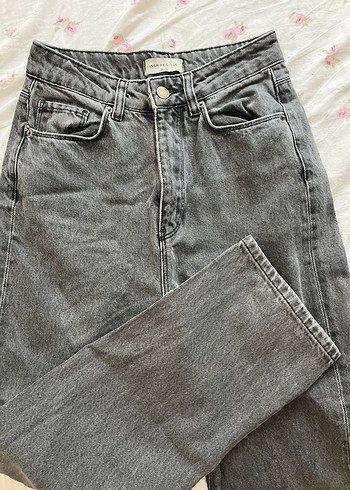 Gri Normal Boy Düğmeli Kadın Kot Pantolon - Görsel 2