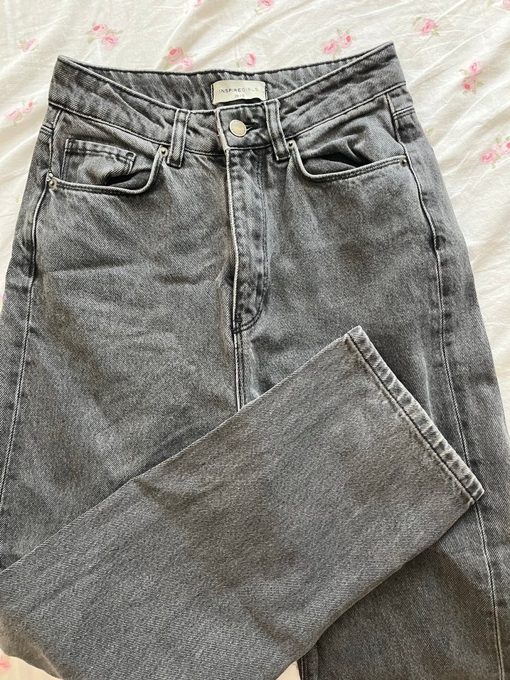 Gri Normal Boy Düğmeli Kadın Kot Pantolon - Görsel 2