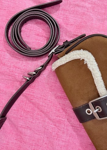 Kahverengi Süet Tokalı Kadın Çanta - Görsel 2