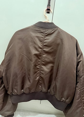 Fermuar detaylı kahverengi oversize Kadın Ceket - Görsel 2