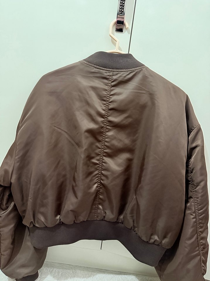 Fermuar detaylı kahverengi oversize Kadın Ceket - Görsel 2