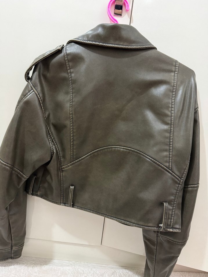 Haki Deri Biker Ceket - Görsel 2