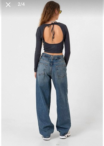 l Beden mavi Renk Kadın Mavi Bol Kesim Denim Pantolon