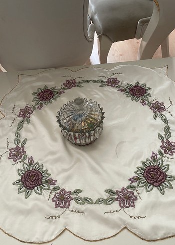 Kurdela nakışlı kenarları boncuklu iğneoyası Osmanlı ipeği kumaş - Görsel 3