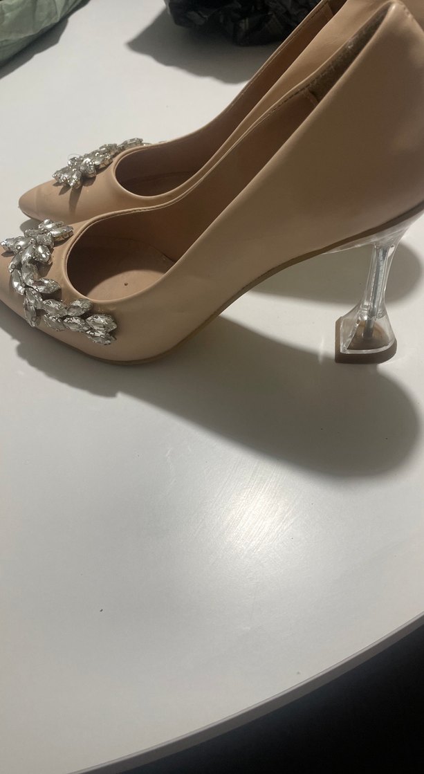 Bej Deri Kadın Topuklu Abiye Ayakkabı - Görsel 3