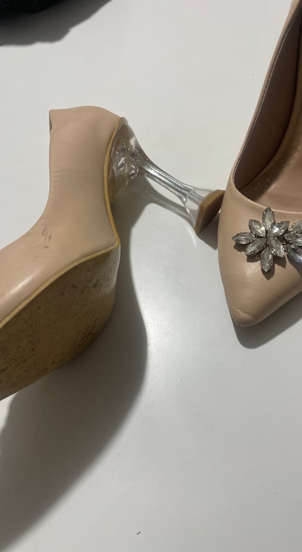 Bej Deri Kadın Topuklu Abiye Ayakkabı - Görsel 2