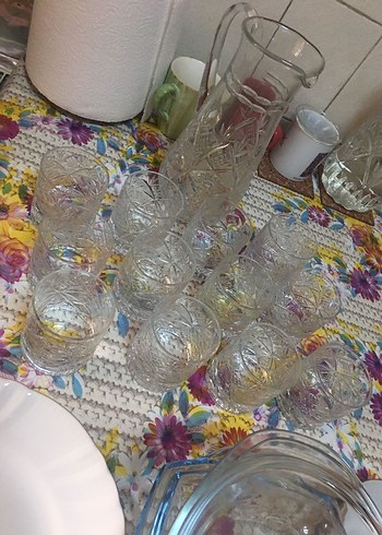 Çiçek Desenli Kristal Su Bardağı Seti