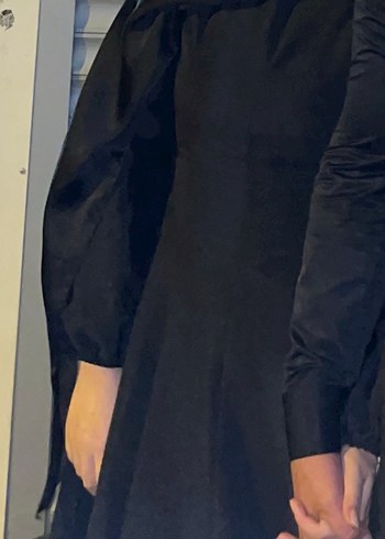 Drapeli Siyah Uzun Keten Elbise - Görsel 6