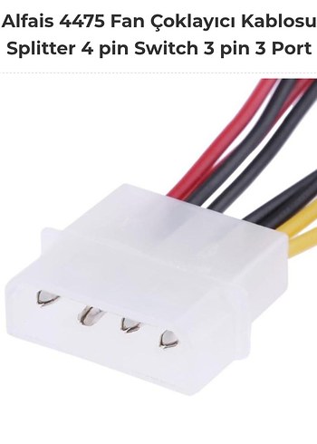 Fan Çoklayıcı Kablosu Splitter 4 pin Switch 3 pin 3 Port - Görsel 3