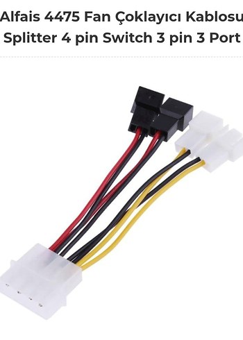 Fan Çoklayıcı Kablosu Splitter 4 pin Switch 3 pin 3 Port - Görsel 2