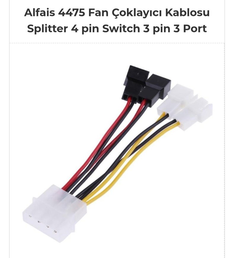 Fan Çoklayıcı Kablosu Splitter 4 pin Switch 3 pin 3 Port - Görsel 2