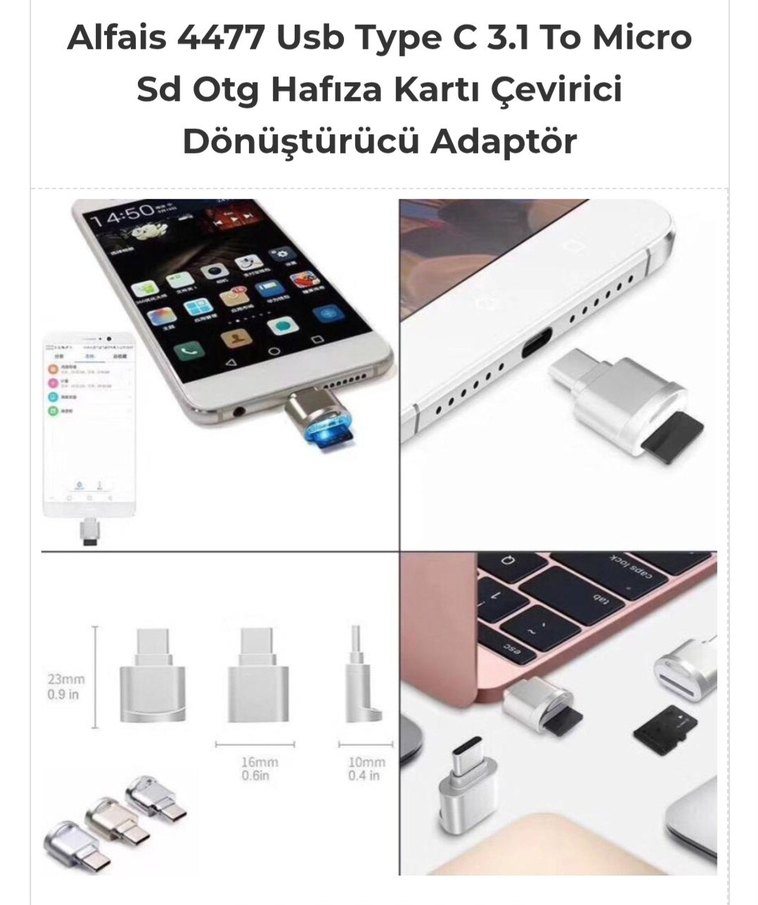 Usb Type C 3.1 To Micro Sd Hafıza Kartı Çevirici Dönüştürücü Ada - Görsel 3