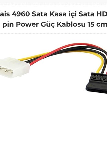 Sata Kasa içi Sata HDD 4 pin Power Güç Kablosu 15 cm - Görsel 2