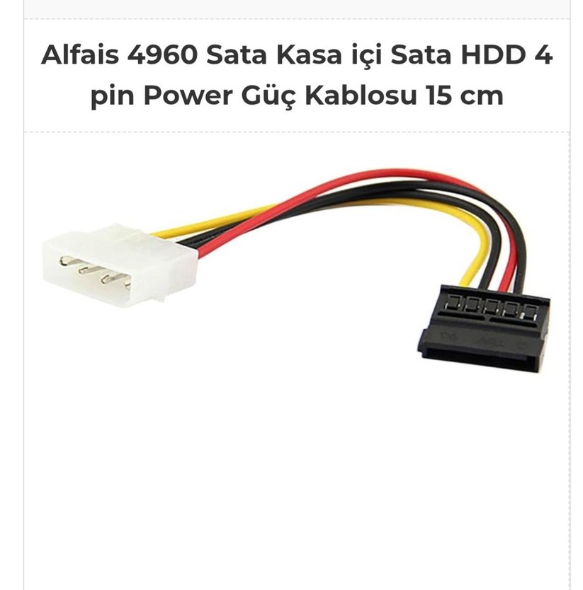 Sata Kasa içi Sata HDD 4 pin Power Güç Kablosu 15 cm - Görsel 2