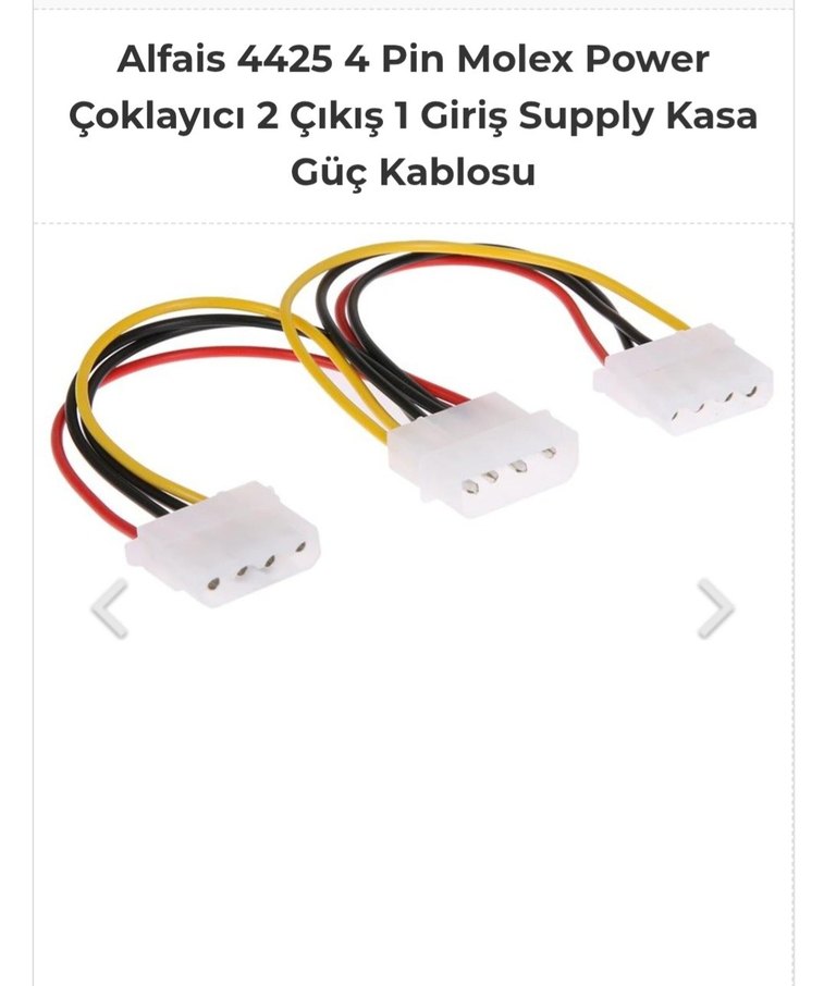 4 Pin Molex Power Çoklayıcı 2 Çıkış 1 Giriş Suppl Kasa Güç Kablo - Görsel 3