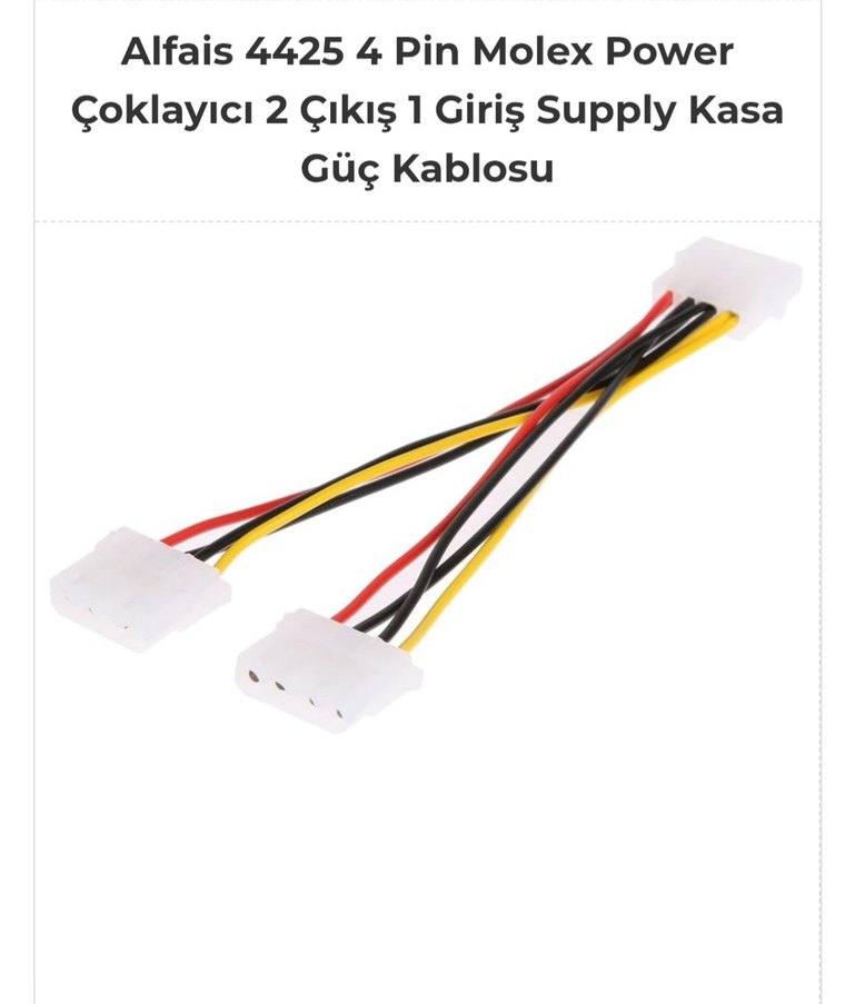 4 Pin Molex Power Çoklayıcı 2 Çıkış 1 Giriş Suppl Kasa Güç Kablo - Görsel 2