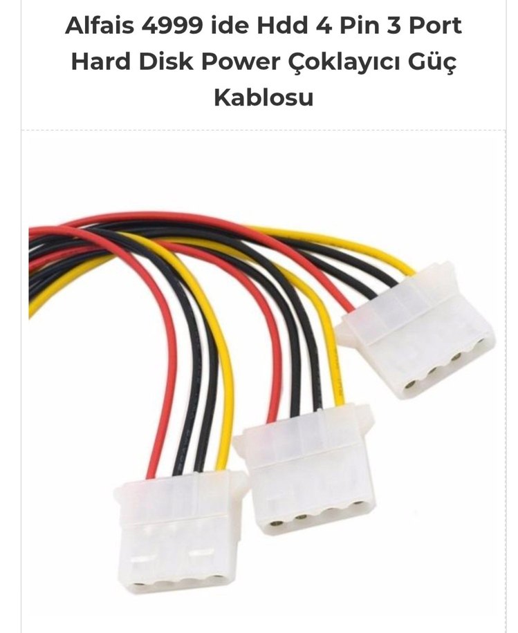 ide Hdd 4 Pin 3 Port Hard Disk Power Çoklayıcı Güç Kablosu - Görsel 2