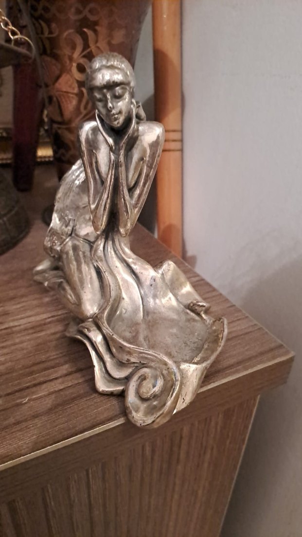 Parlak Gümüş Renkli Kadın Figürü (Mumluk ) dekor - Görsel 2