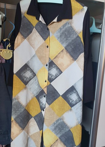 Düğmeli Renkli Desenli Kadın Gömlek - Görsel 8