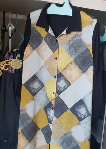 Düğmeli Renkli Desenli Kadın Gömlek - Görsel 6