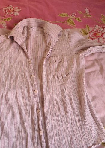 Düğmeli Keten Uzun Kollu Gömlek - Görsel 3