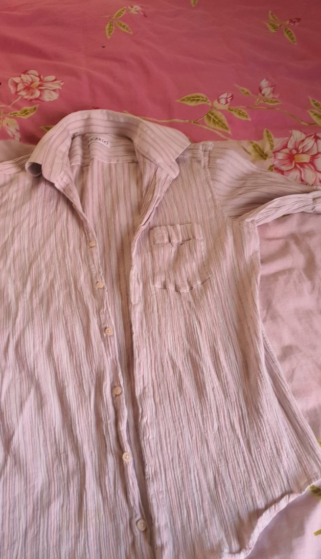 Düğmeli Keten Uzun Kollu Gömlek - Görsel 3