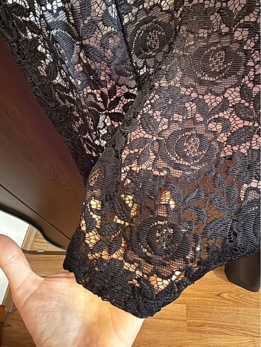 Abiye Siyah Dantelli Mini Elbise - Görsel 5