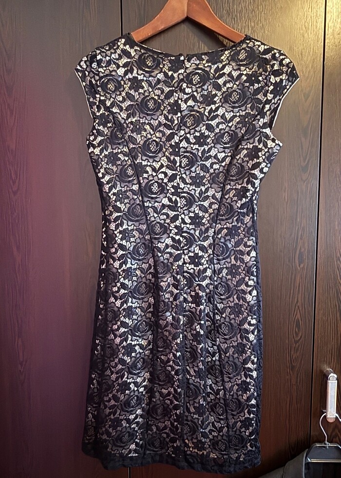 Abiye Siyah Dantelli Mini Elbise - Görsel 2