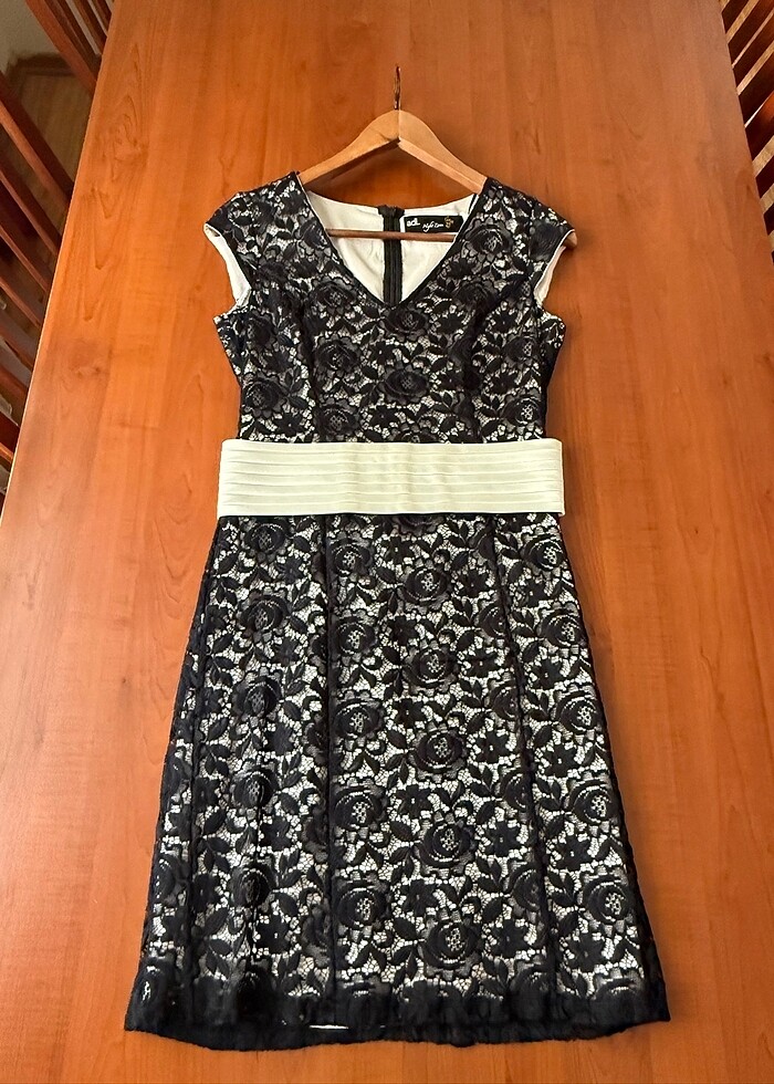 Abiye Siyah Dantelli Mini Elbise - Görsel 3