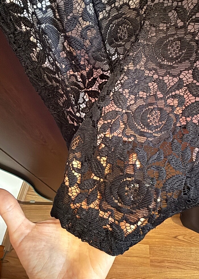 Abiye Siyah Dantelli Mini Elbise - Görsel 5