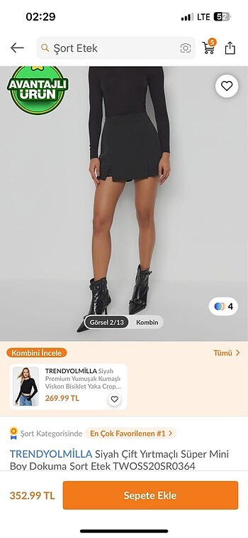 36 Beden siyah Renk trendyolmilla şort etek