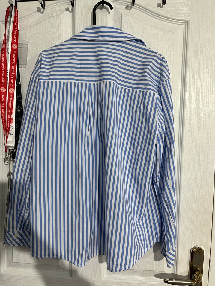 Zara Düğmeli Mavi Çizgili Kadın Gömlek - Görsel 2
