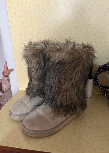 Ugg çift taraflı Bej Süet Kadın Bot, Kürklü, - Görsel 3