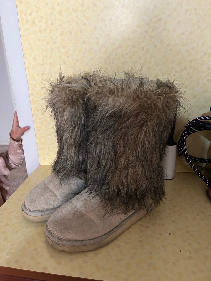 Ugg çift taraflı Bej Süet Kadın Bot, Kürklü, - Görsel 3
