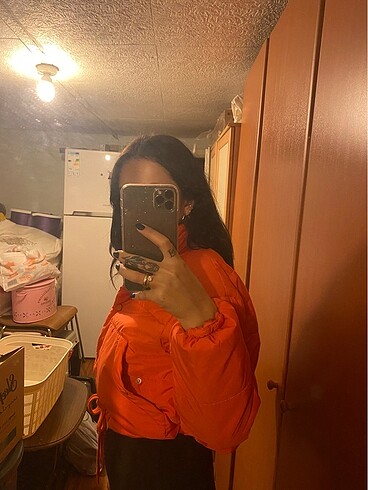 s Beden turuncu Renk Crop mont