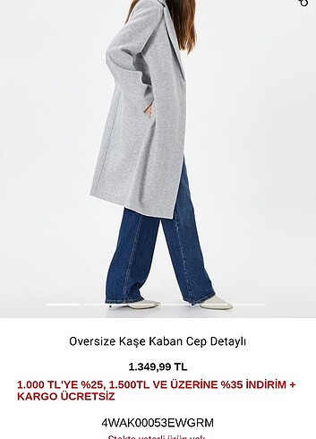 Koton Gri oversize kaşe kaban