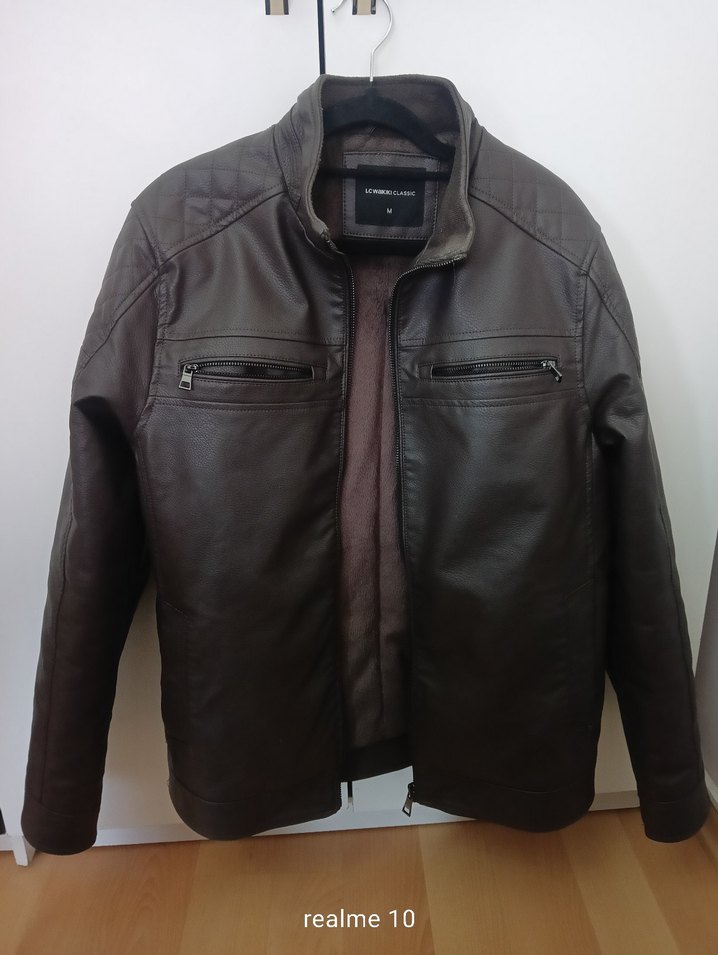 Kahverengi Fermuarlı Erkek Deri Biker Ceket - Görsel 2