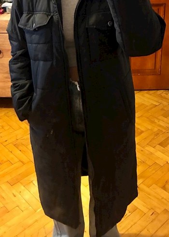 Siyah, Kemerli, Uzun Kadın Kışlık Mont - Görsel 3