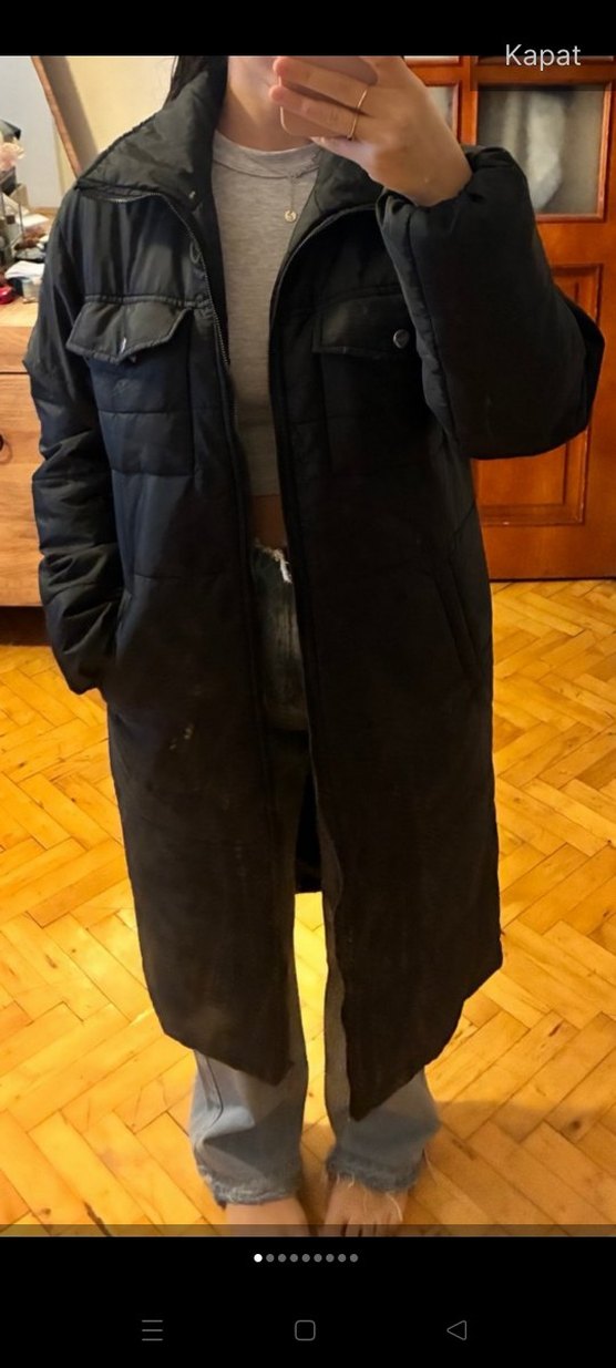 Siyah, Kemerli, Uzun Kadın Kışlık Mont - Görsel 3
