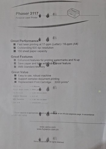 Beyaz Xerox 3117 Yazıcı - Görsel 6