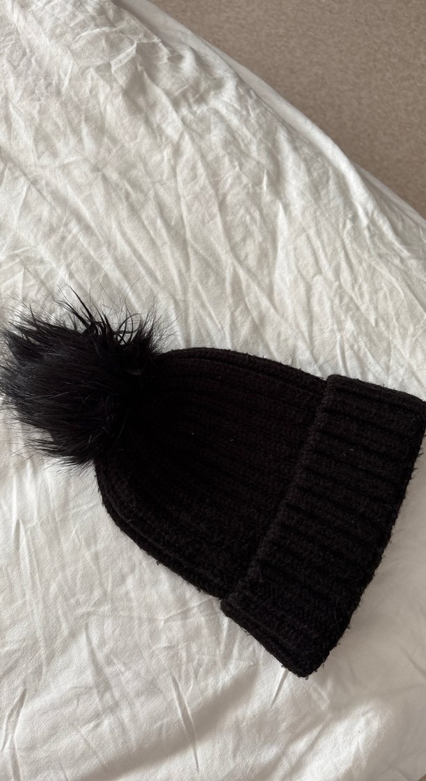 Kürk Detaylı Siyah Kadın Yün Bere - Görsel 2