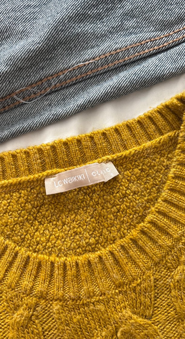 Sarı Örgü Kadın Kazak - Görsel 4