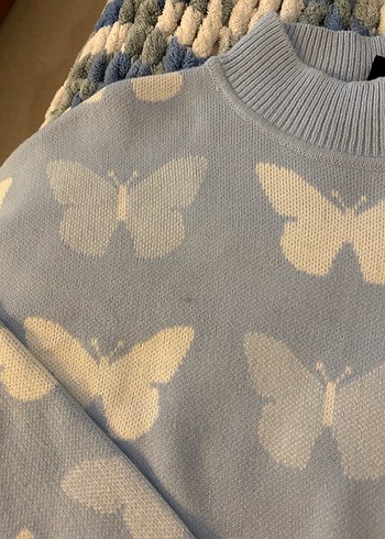 Bebek Mavisi Kelebek desenli Kısa Kazak - Görsel 2