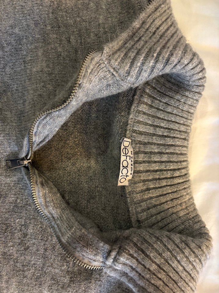 Gri Yün Kadın Örgü yarım fermuarlı kazak - Görsel 2