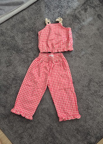 Zara zara Pembe Kareli Fırfırlı Takım
